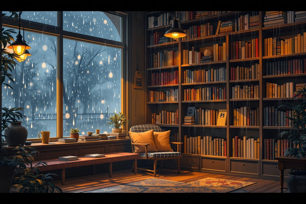 AI片作品 - 雨天的老书店