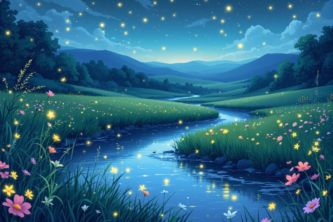 AI片作品 - 夏夜的萤火虫